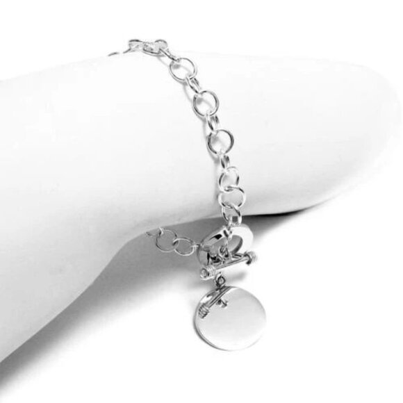 BEAUTIFUL STERLING SILVER PERSONALIZED ROUND TAG PENDANT BRACELET - 8 INCH - Picture 2 of 3